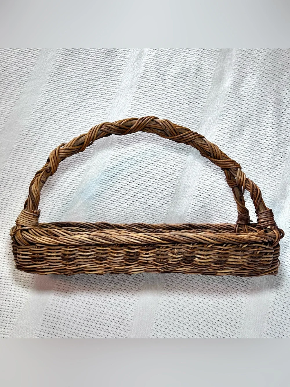 Rectangular Twig and Wicker Gathering Basket Large 21”x8”X12” Brown Vintage